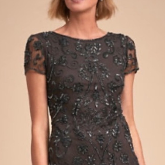 BHLDN Easton 2 | XS Charcoal Gray Allover Sequins Embellished Midi Formal Gown - Picture 5 of 5